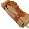 BUTTON DOWN ALPACA HERRINGBONE THROW WITH LEATHER CARRIER - CAMEL & WHITE