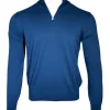 BUTTON DOWN COTTON 1/4 ZIP SWEATER - MARINE BLUE