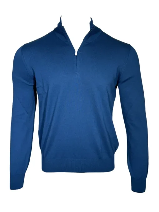 BUTTON DOWN COTTON 1/4 ZIP SWEATER - MARINE BLUE