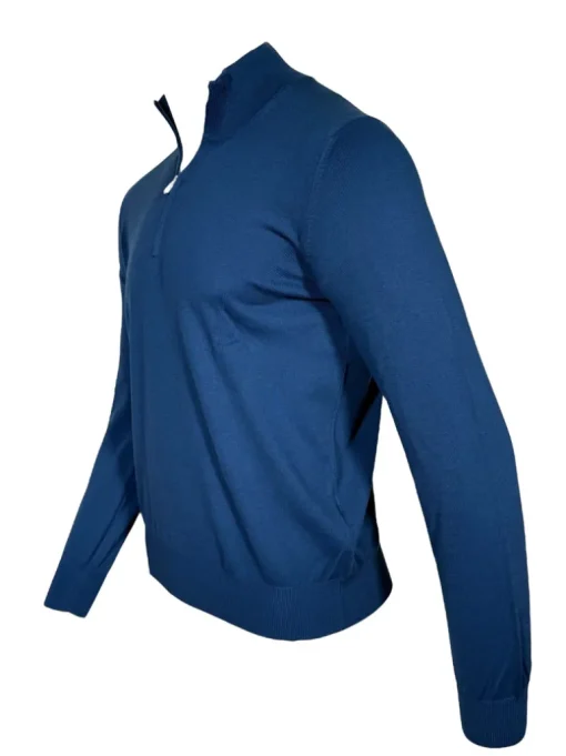 BUTTON DOWN COTTON 1/4 ZIP SWEATER - MARINE BLUE