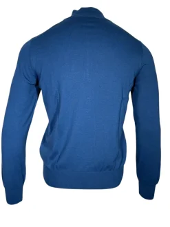 BUTTON DOWN COTTON 1/4 ZIP SWEATER - MARINE BLUE