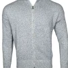 BUTTON DOWN COTTON FULL ZIP SWEATER - BLUE