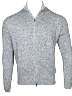 BUTTON DOWN COTTON FULL ZIP SWEATER - BLUE