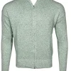 BUTTON DOWN COTTON FULL ZIP SWEATER - GREEN