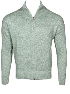 BUTTON DOWN COTTON FULL ZIP SWEATER - GREEN