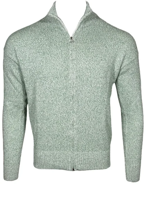 BUTTON DOWN COTTON FULL ZIP SWEATER - GREEN