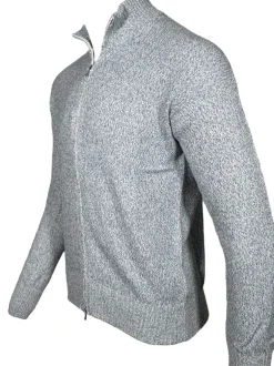 BUTTON DOWN COTTON FULL ZIP SWEATER - BLUE