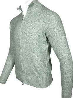 BUTTON DOWN COTTON FULL ZIP SWEATER - GREEN