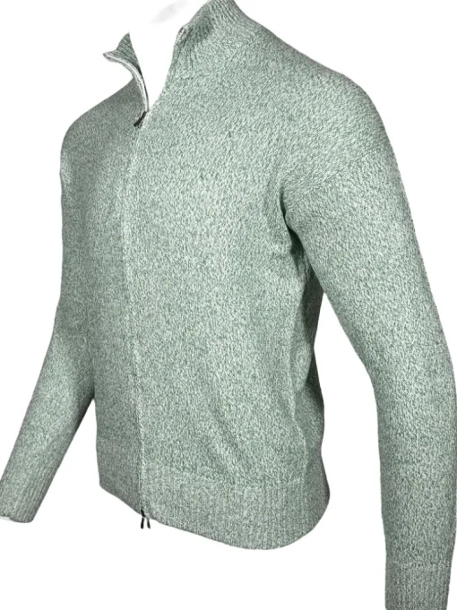 BUTTON DOWN COTTON FULL ZIP SWEATER - GREEN