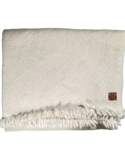 BUTTON DOWN HIGHLANDS MERINO WOOL KNIT THROW - NATURAL