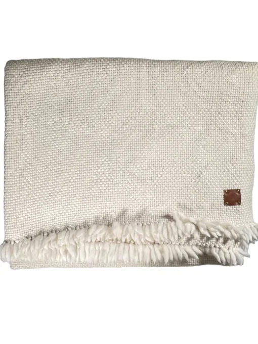 BUTTON DOWN HIGHLANDS MERINO WOOL KNIT THROW - NATURAL