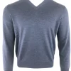 BUTTON DOWN MEN’S MERINO WOOL V-NECK SWEATER - DENIM