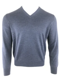 BUTTON DOWN MEN’S MERINO WOOL V-NECK SWEATER - DENIM