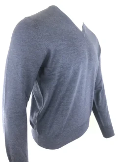 BUTTON DOWN MEN’S MERINO WOOL V-NECK SWEATER - DENIM