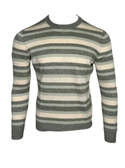 BUTTON DOWN MEN’S STRIPED CREW SWEATER - GREEN MIX