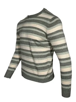 BUTTON DOWN MEN’S STRIPED CREW SWEATER - GREEN MIX