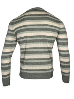 BUTTON DOWN MEN’S STRIPED CREW SWEATER - GREEN MIX