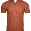 BUTTON DOWN MEN'S TECH POLO - BURNT ORANGE HEATHER