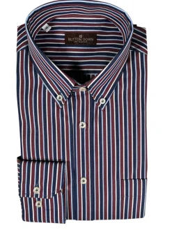 BUTTON DOWN SPORT SHIRT - NAVY/BURGUNDY STRIPE