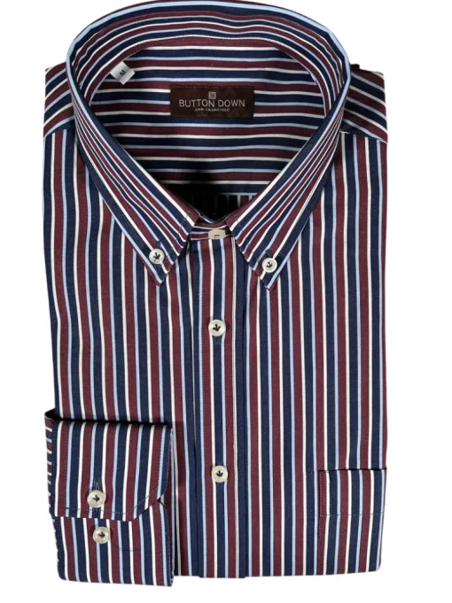 BUTTON DOWN SPORT SHIRT - NAVY/BURGUNDY STRIPE