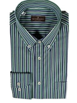 BUTTON DOWN SPORT SHIRT - NAVY/GREEN STRIPE