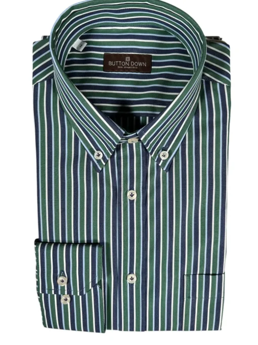 BUTTON DOWN SPORT SHIRT - NAVY/GREEN STRIPE