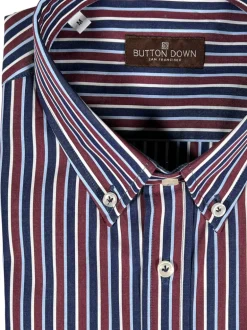 BUTTON DOWN SPORT SHIRT - NAVY/BURGUNDY STRIPE