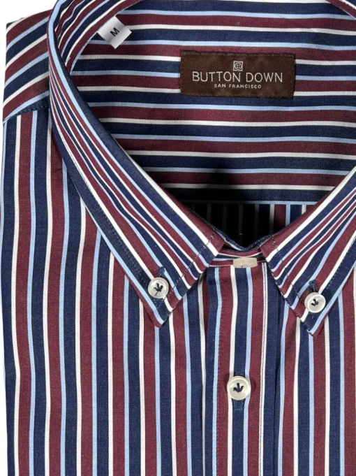 BUTTON DOWN SPORT SHIRT - NAVY/BURGUNDY STRIPE