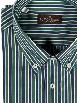 BUTTON DOWN SPORT SHIRT - NAVY/GREEN STRIPE
