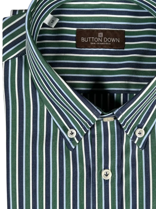 BUTTON DOWN SPORT SHIRT - NAVY/GREEN STRIPE