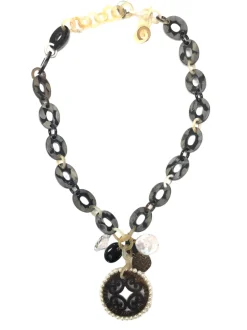 BUTTON DOWN STONE LINK AND MEDALLION NECKLACE - SHORT
