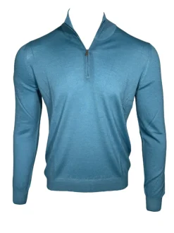 BUTTON DOWN VINTAGE 1/4 ZIP SWEATER - WEDGEWOOD BLUE