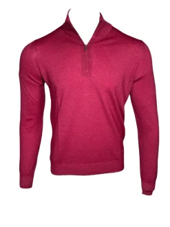 BUTTON DOWN VINTAGE 1/4 ZIP SWEATER - RASPBERRY