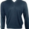BUTTON DOWN V-NECK MERINO WOOL MEN'S SWEATER - NAVY
