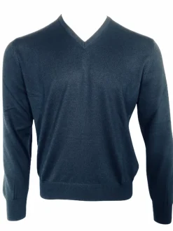 BUTTON DOWN V-NECK MERINO WOOL MEN'S SWEATER - NAVY