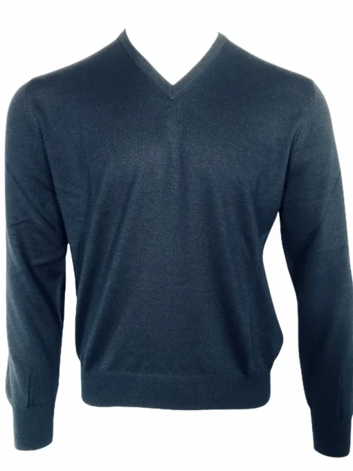BUTTON DOWN V-NECK MERINO WOOL MEN'S SWEATER - NAVY