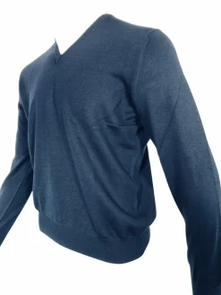 BUTTON DOWN V-NECK MERINO WOOL MEN'S SWEATER - NAVY