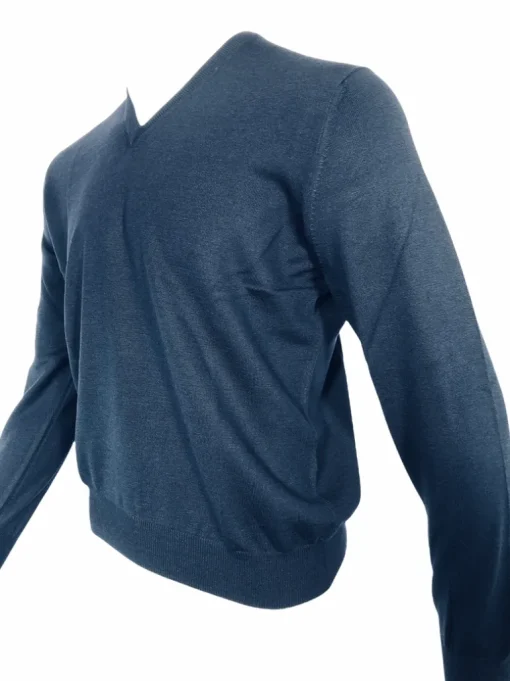BUTTON DOWN V-NECK MERINO WOOL MEN'S SWEATER - NAVY