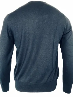 BUTTON DOWN V-NECK MERINO WOOL MEN'S SWEATER - NAVY