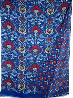 CALABRESE 1924 DOUBLE SIDED WOOL SCARF - BLUE FLORAL ACANTHUS