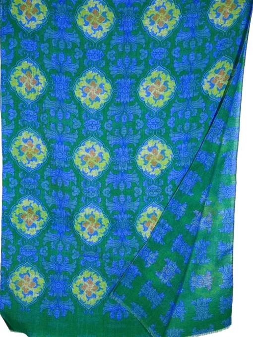 CALABRESE 1924 DOUBLE SIDED WOOL SCARF - GREEN MEDALLION
