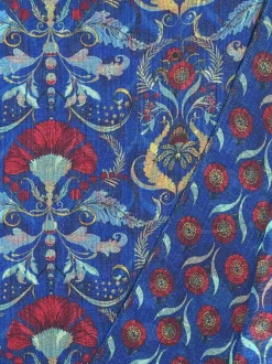 CALABRESE 1924 DOUBLE SIDED WOOL SCARF - BLUE FLORAL ACANTHUS