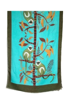 CALABRESE 1924 LINEN & SILK SCARF - AQUA SPIDER MONKEYS