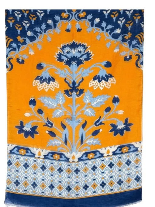 CALABRESE 1924 LINEN & SILK SCARF - ORANGE FLORAL