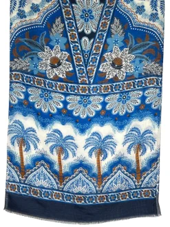 CALABRESE 1924 LINEN/SILK SCARF - BLUE PALMS