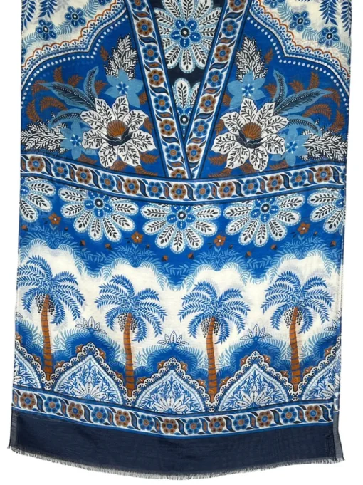 CALABRESE 1924 LINEN/SILK SCARF - BLUE PALMS