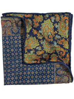 CALABRESE 1924 SILK POCKET SQUARE - NAVY/RED BIG PAISLEY