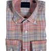CALDER CARMEL MEN'S LINEN SHIRT - PAPAYA MADRAS PLAID