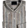 CALDER CARMEL MEN'S LINEN SHIRT - COCOA STRIPE
