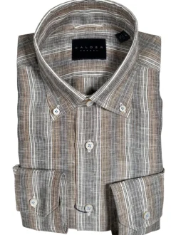 CALDER CARMEL MEN'S LINEN SHIRT - COCOA STRIPE